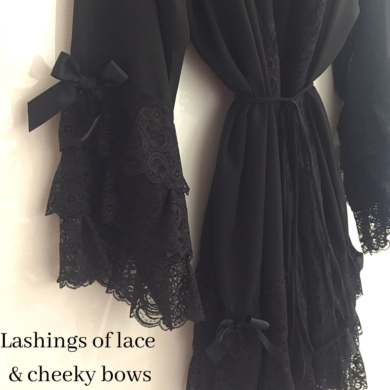 Gorgeous Negligee Set! Christmas Gift For Her - Black Nightgown - Frilly Sleeves - Bridal Gown - Loungewear - Romantic Honeymoon Lingerie 5 Gorgeous Negligee Set! Christmas Gift For Her - Black Nightgown - Frilly Sleeves - Bridal Gown - Loungewear - Romantic Honeymoon Lingerie - Image 3