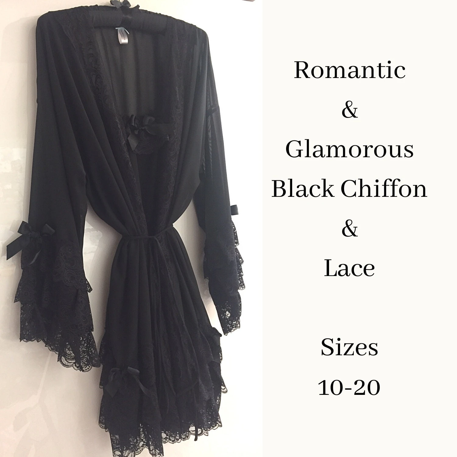 Gorgeous Negligee Set! Christmas Gift For Her - Black Nightgown - Frilly Sleeves - Bridal Gown - Loungewear - Romantic Honeymoon Lingerie 4 Gorgeous Negligee Set! Christmas Gift For Her - Black Nightgown - Frilly Sleeves - Bridal Gown - Loungewear - Romantic Honeymoon Lingerie - Image 2