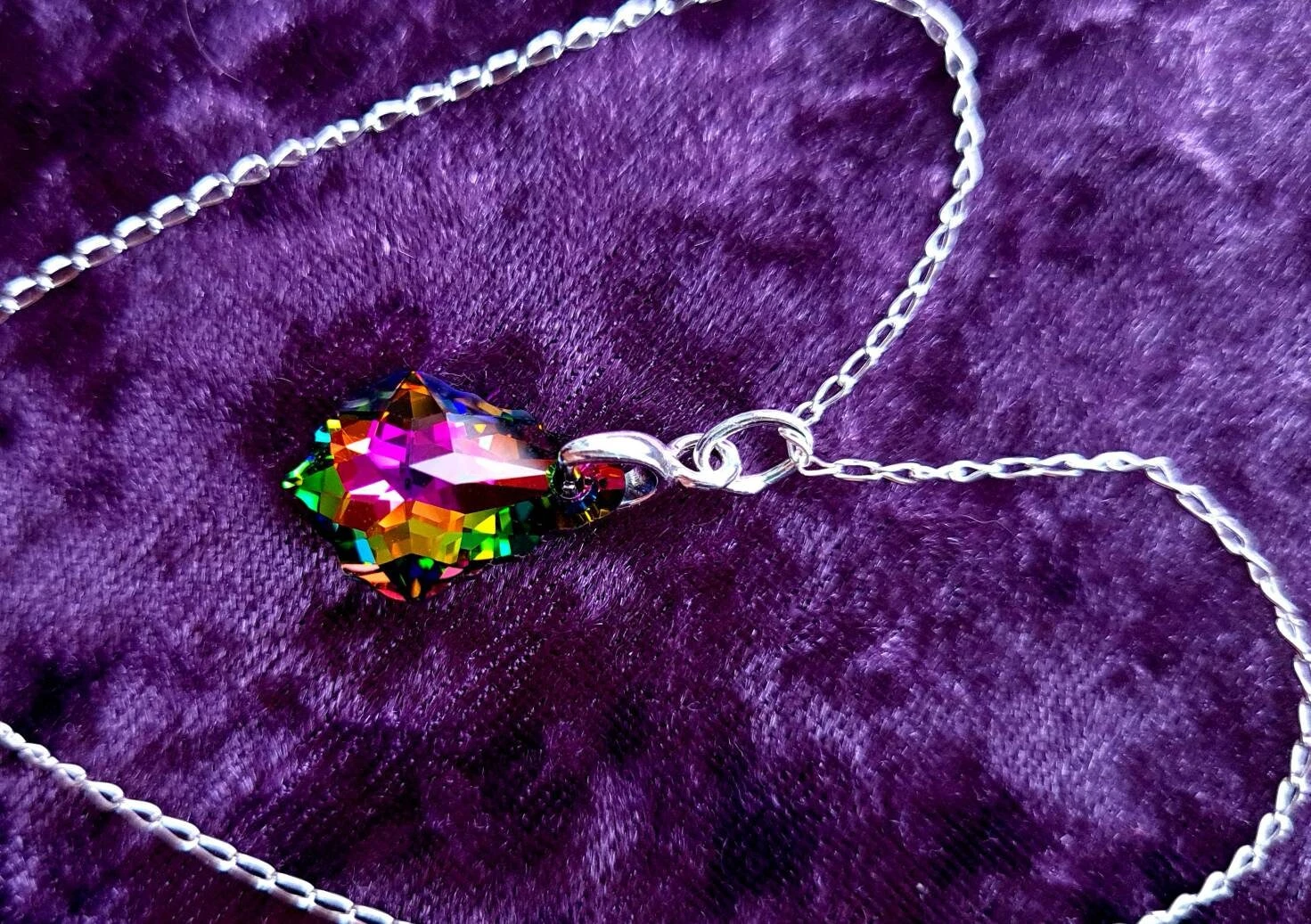 Genuine Crystal Necklace. Vitrail Medium Pendant On 925 Sterling Silver Chain. Handcrafted. Birthday/Christmas/Eid/Mothers Day Gift 5 Genuine Crystal Necklace. Vitrail Medium Pendant On 925 Sterling Silver Chain. Handcrafted. Birthday/Christmas/Eid/Mothers Day Gift - Image 3