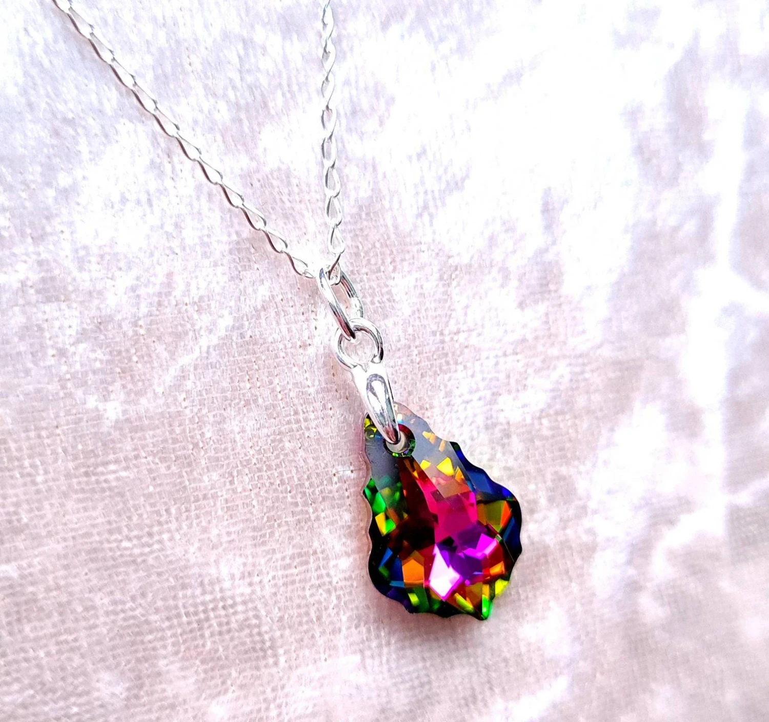 Genuine Crystal Necklace. Vitrail Medium Pendant On 925 Sterling Silver Chain. Handcrafted. Birthday/Christmas/Eid/Mothers Day Gift 4 Genuine Crystal Necklace. Vitrail Medium Pendant On 925 Sterling Silver Chain. Handcrafted. Birthday/Christmas/Eid/Mothers Day Gift - Image 2