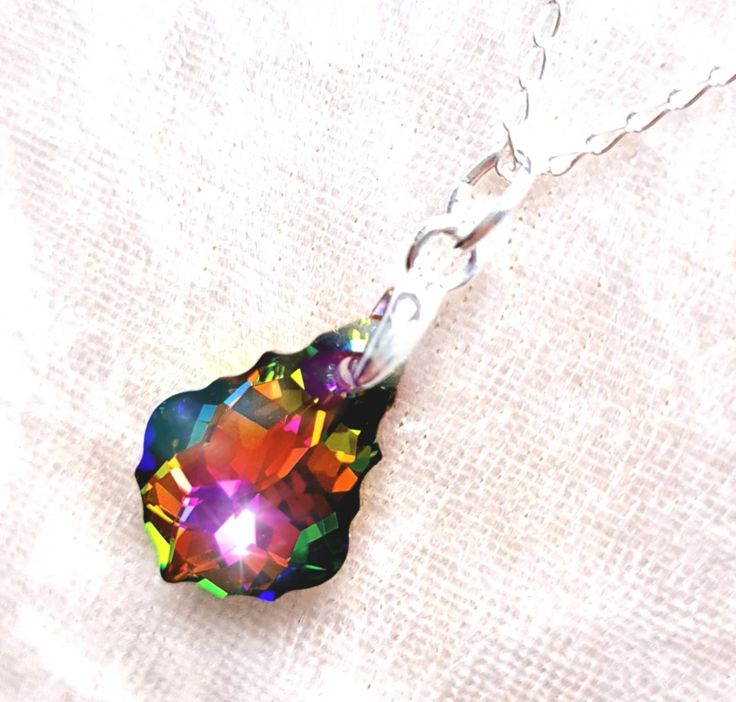 Genuine Crystal Necklace. Vitrail Medium Pendant On 925 Sterling Silver Chain. Handcrafted. Birthday/Christmas/Eid/Mothers Day Gift 9 Genuine Crystal Necklace. Vitrail Medium Pendant On 925 Sterling Silver Chain. Handcrafted. Birthday/Christmas/Eid/Mothers Day Gift - Image 7