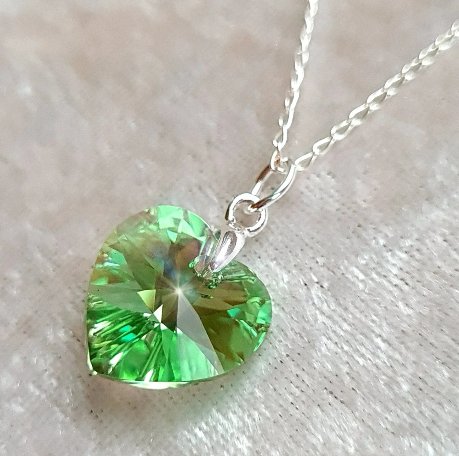 Genuine Crystal Necklace. Peridot Aurora Borealis Pendant On 925 Sterling Silver Chain. Handcrafted Birthday/Christmas/Eid/MothersDay Gift 7 Genuine Crystal Necklace. Peridot Aurora Borealis Pendant On 925 Sterling Silver Chain. Handcrafted Birthday/Christmas/Eid/MothersDay Gift - Image 5