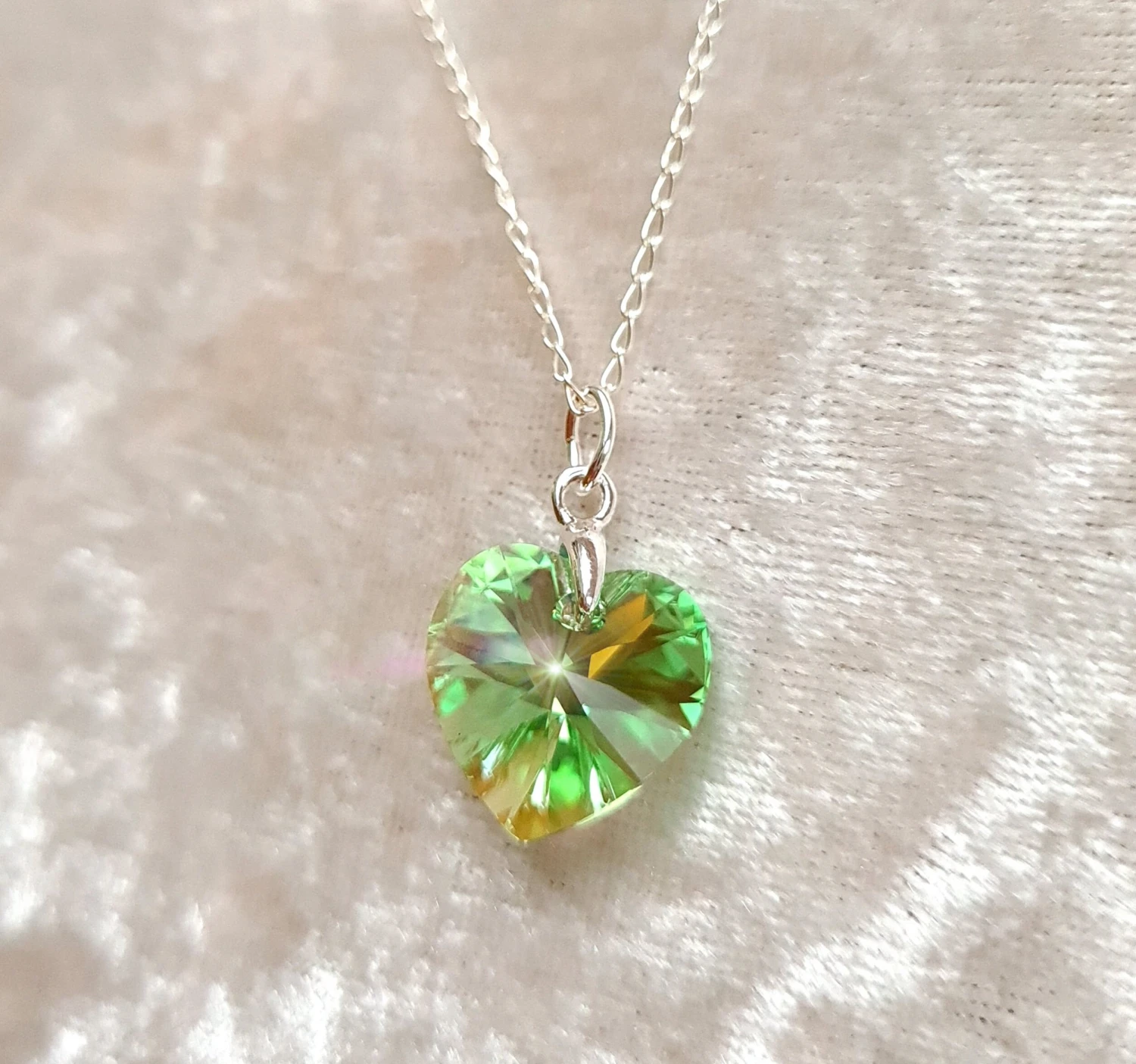 Genuine Crystal Necklace. Peridot Aurora Borealis Pendant On 925 Sterling Silver Chain. Handcrafted Birthday/Christmas/Eid/MothersDay Gift 6 Genuine Crystal Necklace. Peridot Aurora Borealis Pendant On 925 Sterling Silver Chain. Handcrafted Birthday/Christmas/Eid/MothersDay Gift - Image 4