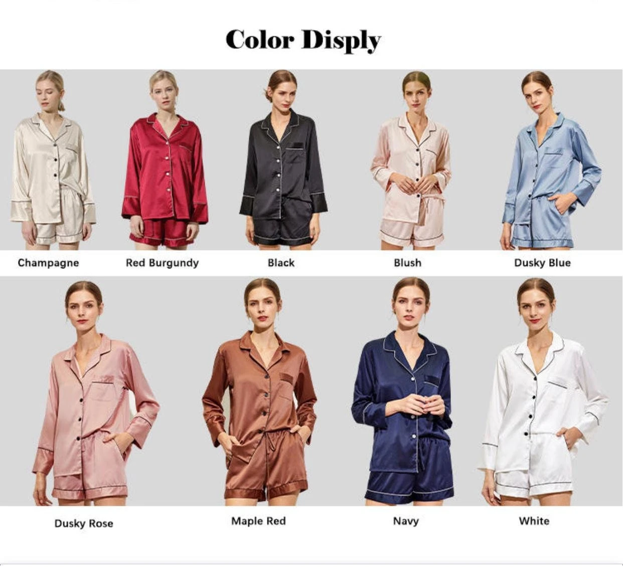 Womens Satin Pyjamas, Sleepwear, Christmas Gift, Gift For Her,Bridesmaids Pajamas, Loungewear, Long Sleeve With Short, Ladies Pjs, Hen Party 3 Womens Satin Pyjamas, Sleepwear, Christmas Gift, Gift For Her,Bridesmaids Pajamas, Loungewear, Long Sleeve With Short, Ladies Pjs, Hen Party