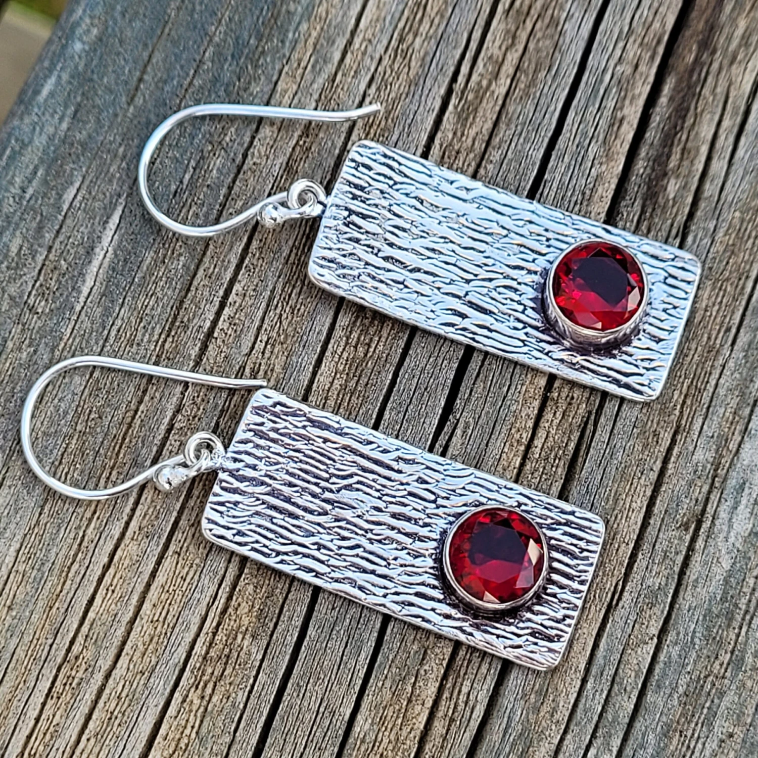 Garnet Stone Earring In Solid Silver 925. Garnet Earrings. Gift Woman Birthday, Christmas, Red Stone 4 Garnet Stone Earring In Solid Silver 925. Garnet Earrings. Gift Woman Birthday, Christmas, Red Stone - Image 2