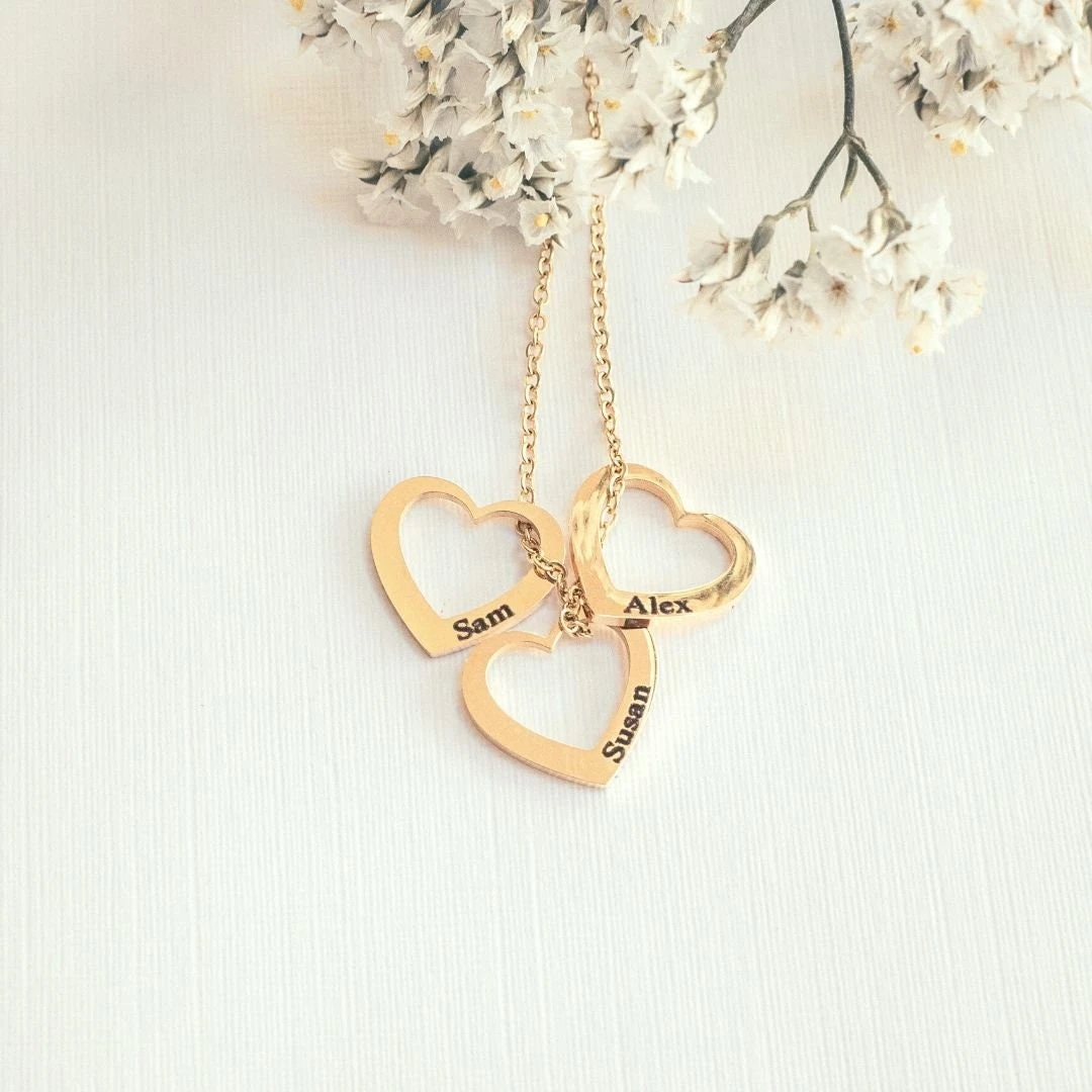 Heart Charm Name Necklace, Multiple Names, Family Charm Necklace, Mothers Necklace, 2 Hearts Necklace, Double Name Necklace, Christmas Gift 4 Heart Charm Name Necklace, Multiple Names, Family Charm Necklace, Mothers Necklace, 2 Hearts Necklace, Double Name Necklace, Christmas Gift - Image 2