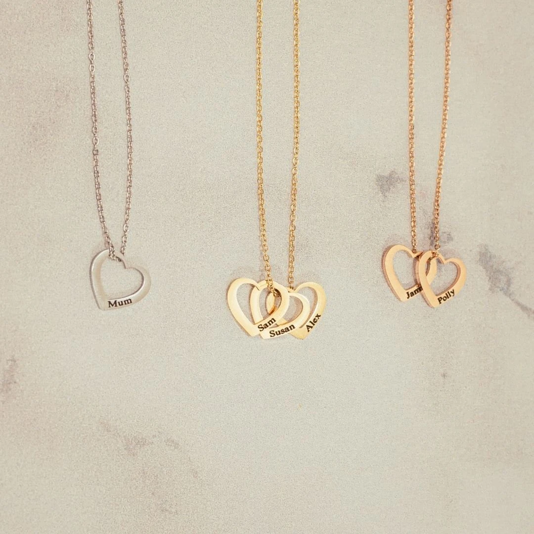 Heart Charm Name Necklace, Multiple Names, Family Charm Necklace, Mothers Necklace, 2 Hearts Necklace, Double Name Necklace, Christmas Gift 9 Heart Charm Name Necklace, Multiple Names, Family Charm Necklace, Mothers Necklace, 2 Hearts Necklace, Double Name Necklace, Christmas Gift - Image 7