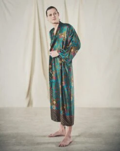 Mens Kimono Robe, Emerald Silk Blend Men's Robe, Christmas Gifts For Him, Men's Dressing Gown, Japanese Kimono Robe, Men's Pyjamas