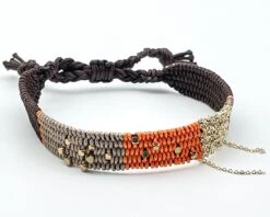 Bronze And Orange Halloween Bracelet With Pressed Metallic Beads, Adjustable Bracelet For Women, Boho Chic Design, Christmas Gift