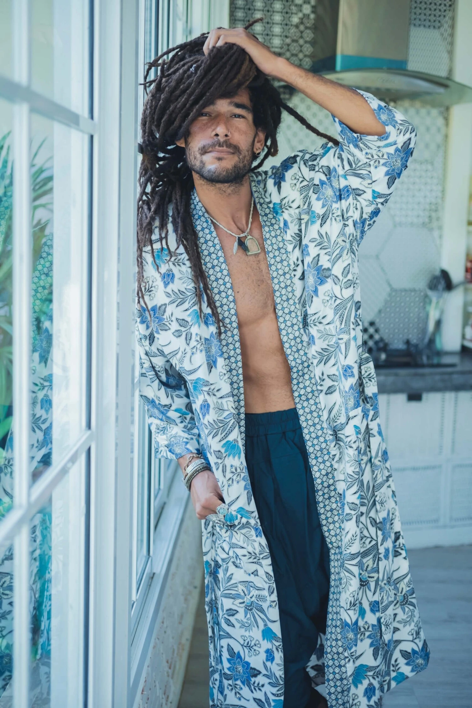 Bohemian Men Silk Kimono ~ White And Blue Silk Kimono Robe For Man ~ Silk Pajama Robe For Men ~ Bathrobe ~ Perfect Christmas Gift For Him 3 Bohemian Men Silk Kimono ~ White And Blue Silk Kimono Robe For Man ~ Silk Pajama Robe For Men ~ Bathrobe ~ Perfect Christmas Gift For Him