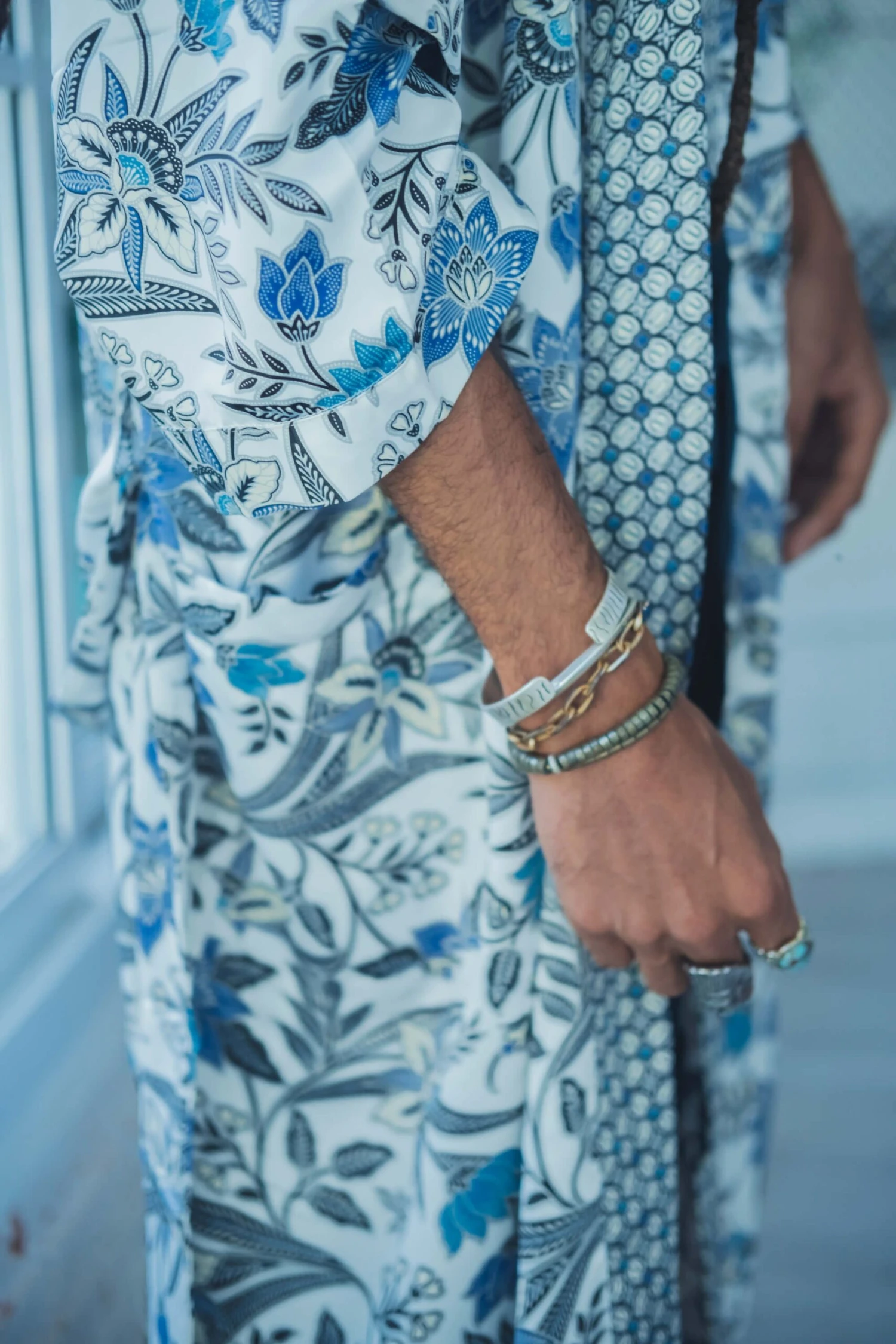 Bohemian Men Silk Kimono ~ White And Blue Silk Kimono Robe For Man ~ Silk Pajama Robe For Men ~ Bathrobe ~ Perfect Christmas Gift For Him 11 Bohemian Men Silk Kimono ~ White And Blue Silk Kimono Robe For Man ~ Silk Pajama Robe For Men ~ Bathrobe ~ Perfect Christmas Gift For Him - Image 9