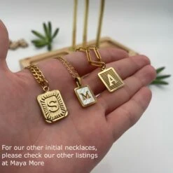 Gold Mother Of Pearl Initial Letter Square Personalized Necklace Alphabet Antitarnish Waterproof Hypoallergenic Christmas Gift For Her -Jewellery Paradise il fullxfull.3155317542 4o2x