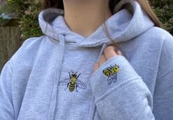 Embroidered Bee Hoodie, Hoodie, Bumble Bee, Bee, Honey Bee, Honey, For Him, For Her, Christmas, Oversized, Gift, Present, Cotton, Vegan