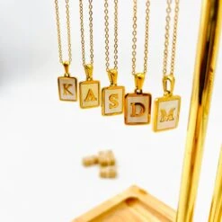 Gold Mother Of Pearl Initial Letter Square Personalized Necklace Alphabet Antitarnish Waterproof Hypoallergenic Christmas Gift For Her -Jewellery Paradise il fullxfull.3241544943 d5u4