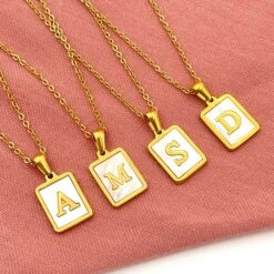 Gold Mother Of Pearl Initial Letter Square Personalized Necklace Alphabet Antitarnish Waterproof Hypoallergenic Christmas Gift For Her -Jewellery Paradise il fullxfull.3241545785 os74