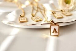 Gold Mother Of Pearl Initial Letter Square Personalized Necklace Alphabet Antitarnish Waterproof Hypoallergenic Christmas Gift For Her -Jewellery Paradise il fullxfull.3241550051 5p8e