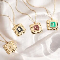 18k Vintage Gold Personalised Necklace, Initial Enamel Jewellery, 50th Female Gift, 30th Birthday Present For Women, Christmas Gift