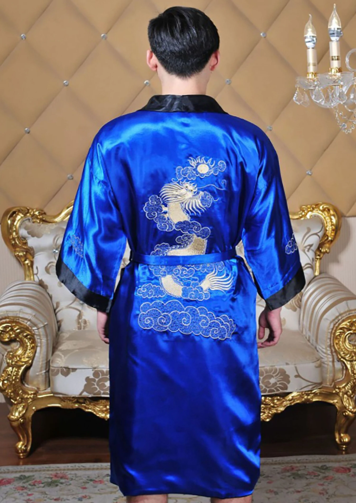 GFM Chinese Mens Or Unisex Dragon Design Dressing Gown Or Kimono - Royal Blue - Christmas Gift 3 GFM Chinese Mens Or Unisex Dragon Design Dressing Gown Or Kimono - Royal Blue - Christmas Gift
