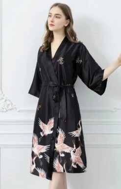 GFM Womens Chinese Satin Fabric Cranes Design Dressing Gown-Black , Grey , Red - Christmas Gift 14 GFM Womens Chinese Satin Fabric Cranes Design Dressing Gown-Black , Grey , Red - Christmas Gift -Jewellery Paradise il fullxfull.3250835166 r1so