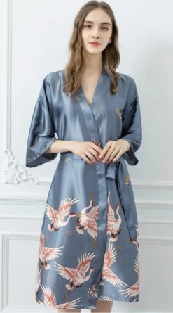 GFM Womens Chinese Satin Fabric Cranes Design Dressing Gown-Black , Grey , Red - Christmas Gift 20 GFM Womens Chinese Satin Fabric Cranes Design Dressing Gown-Black , Grey , Red - Christmas Gift -Jewellery Paradise il fullxfull.3250847288 fp6a