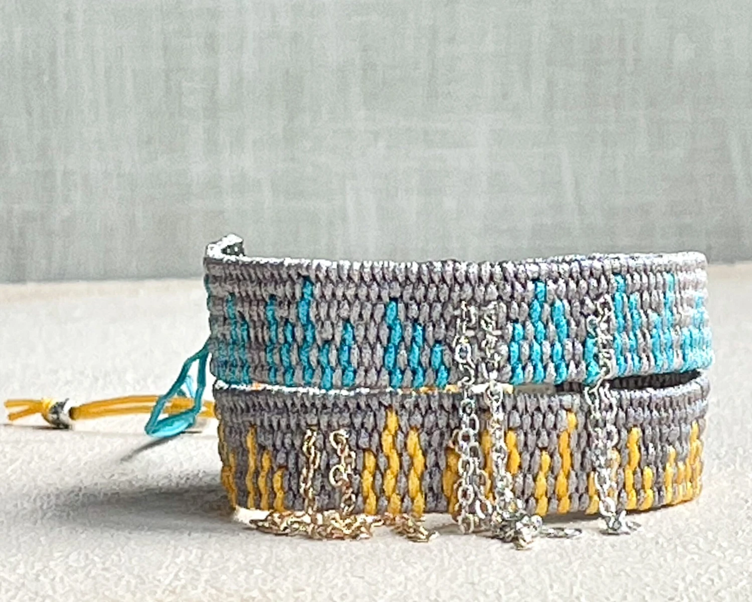 Blue Striped Grey Handwoven Bracelet, Cuff Bracelet, Bracelet For Women, Stylish Adjustable Bracelet, Friendship Christmas Gift 6 Blue Striped Grey Handwoven Bracelet, Cuff Bracelet, Bracelet For Women, Stylish Adjustable Bracelet, Friendship Christmas Gift - Image 4