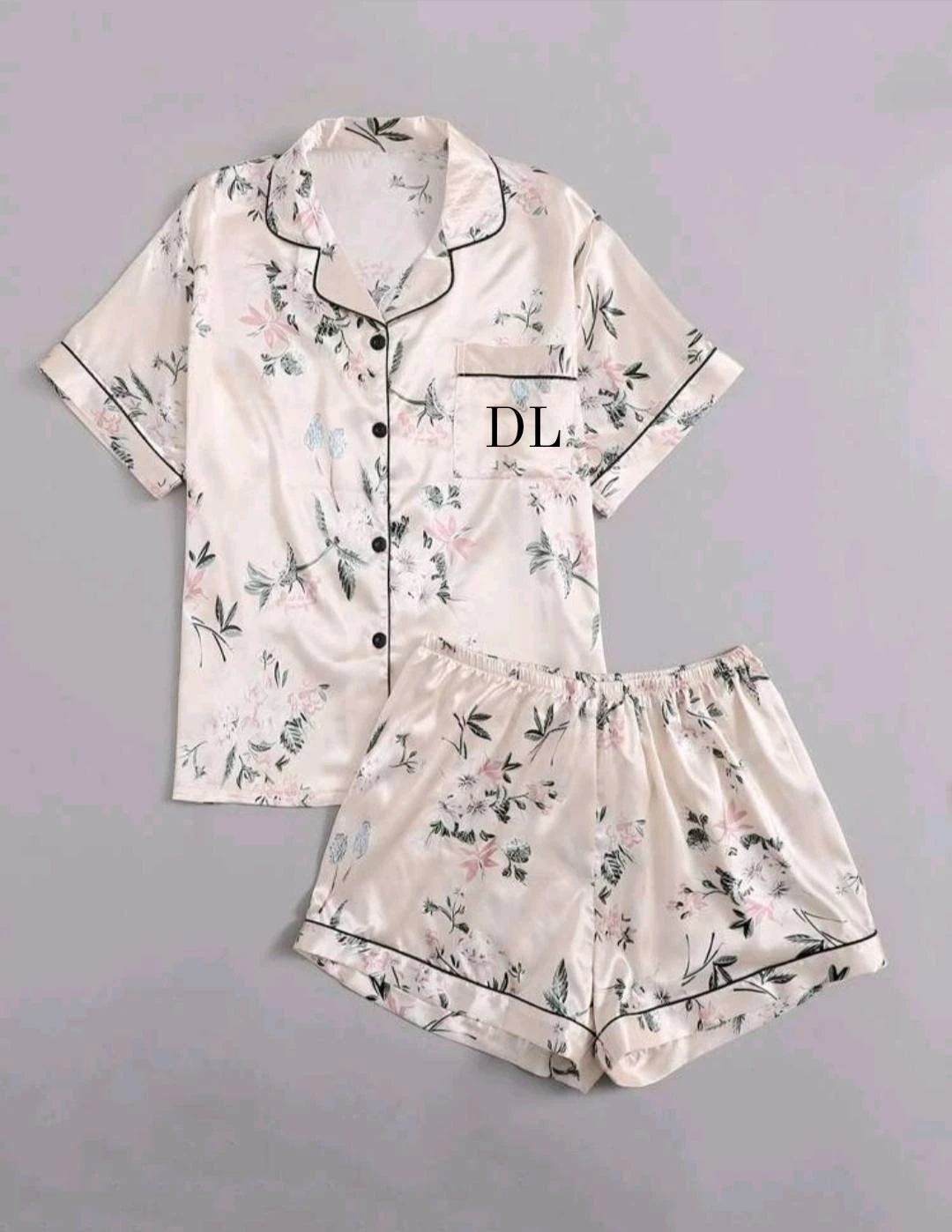 Personalised Floral Satin Pyjamas, Wedding Pjs, Weddingpjs, Bridesmaid Pjs, Short Sleeve Sleepwear,womens Initial Nightwear,christmas Gift 4 Personalised Floral Satin Pyjamas, Wedding Pjs, Weddingpjs, Bridesmaid Pjs, Short Sleeve Sleepwear,womens Initial Nightwear,christmas Gift - Image 2