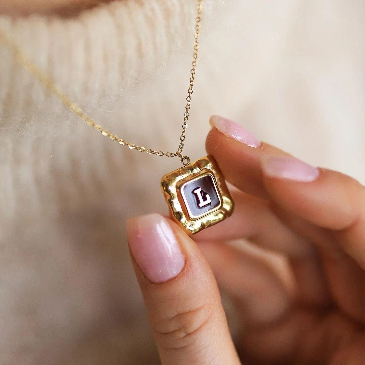 18k Vintage Gold Personalised Necklace, Initial Enamel Jewellery, 50th Female Gift, 30th Birthday Present For Women, Christmas Gift 4 18k Vintage Gold Personalised Necklace, Initial Enamel Jewellery, 50th Female Gift, 30th Birthday Present For Women, Christmas Gift - Image 2