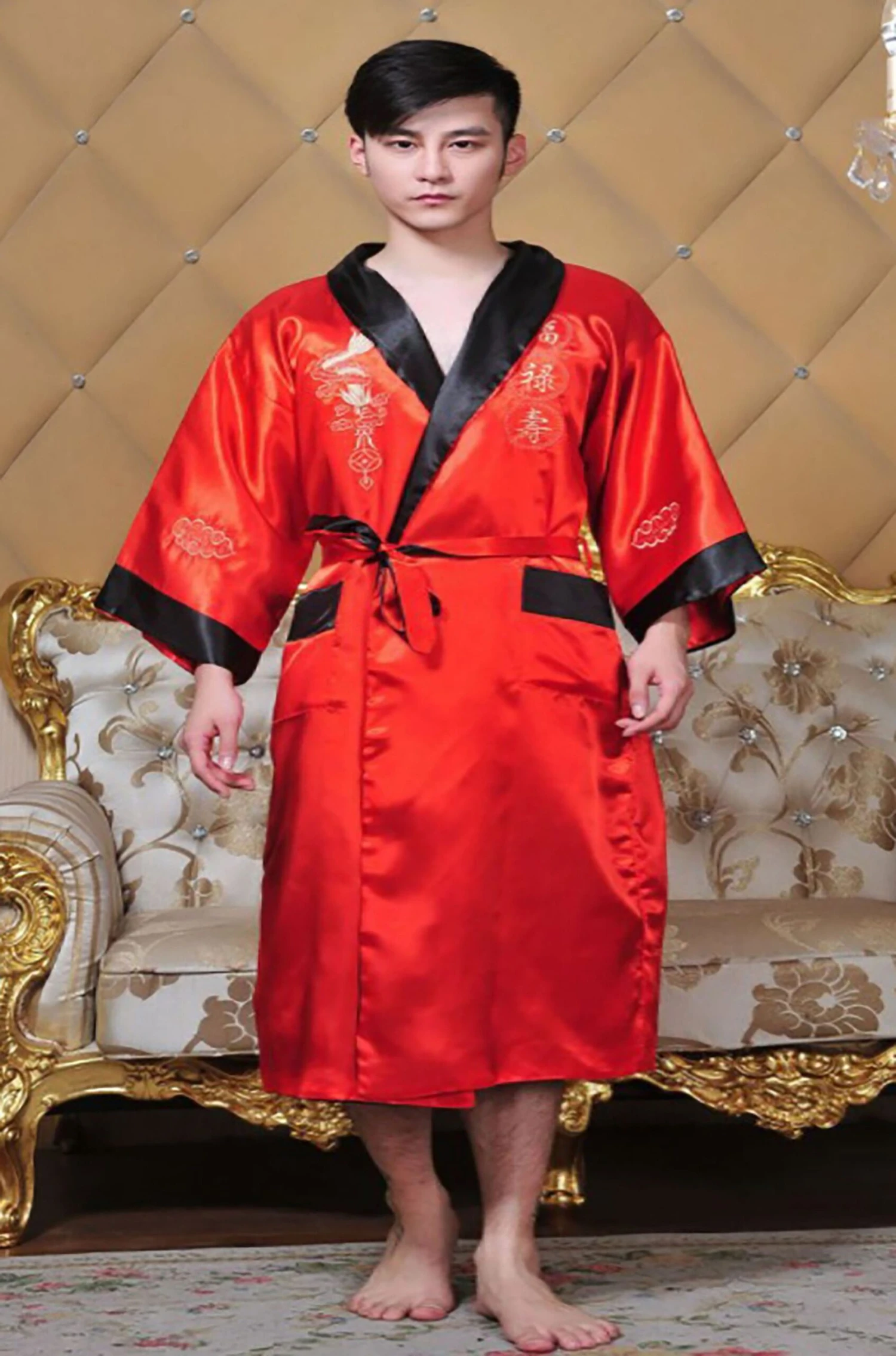 GFM Chinese Mens Or Unisex Dragon Design Dressing Gown Or Kimono - Red-VLL - Christmas Gift 4 GFM Chinese Mens Or Unisex Dragon Design Dressing Gown Or Kimono - Red-VLL - Christmas Gift - Image 2