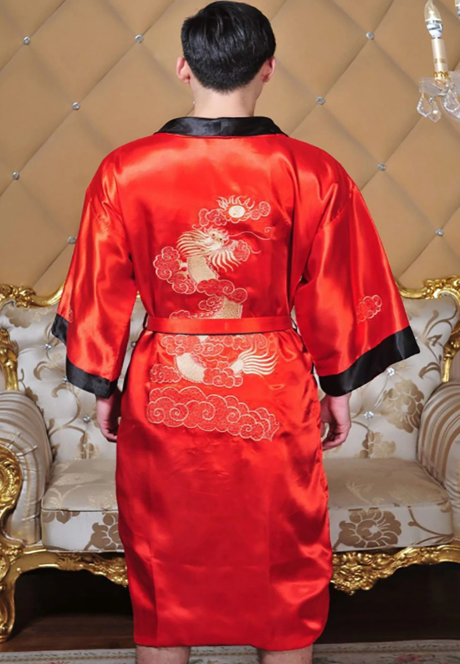 GFM Chinese Mens Or Unisex Dragon Design Dressing Gown Or Kimono - Red-VLL - Christmas Gift 3 GFM Chinese Mens Or Unisex Dragon Design Dressing Gown Or Kimono - Red-VLL - Christmas Gift