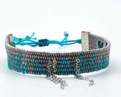 Blue Striped Grey Handwoven Bracelet, Cuff Bracelet, Bracelet For Women, Stylish Adjustable Bracelet, Friendship Christmas Gift