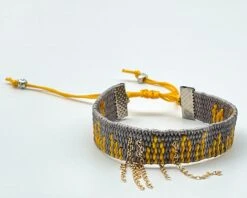 Yellow Striped Grey Handwoven Bracelet, Cuff Bracelet, Bracelet For Women, Stylish Adjustable Bracelet, Christmas Gift, Stacking Bracelet
