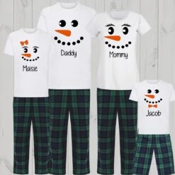 Personalised Snowman Family Christmas Pyjamas, Tartan Christmas Pyjamas, Family Matching PJs, Christmas Pyjamas XXL