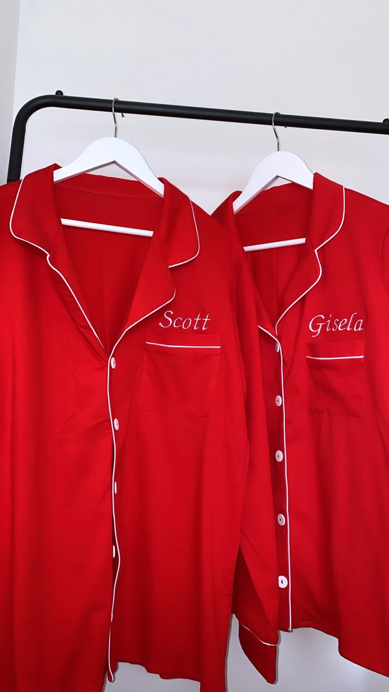 Personalised Embroidered Adults Christmas Red Pyjama Set With White Piping 4 Personalised Embroidered Adults Christmas Red Pyjama Set With White Piping - Image 2