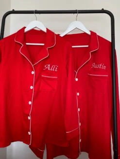 Personalised Embroidered Adults Christmas Red Pyjama Set With White Piping 11 Personalised Embroidered Adults Christmas Red Pyjama Set With White Piping -Jewellery Paradise il fullxfull.3310428952 srsy