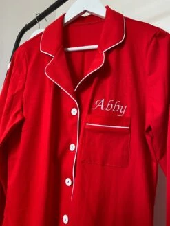 Personalised Embroidered Adults Christmas Red Pyjama Set With White Piping 10 Personalised Embroidered Adults Christmas Red Pyjama Set With White Piping -Jewellery Paradise il fullxfull.3330652877 6cxe