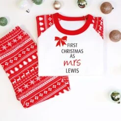 Personalised First Christmas As Mrs Pyjamas Set Gift For Wife Bride Friend, Bridal Shower Gift, Finally Married Christmas PJS Gift For Her