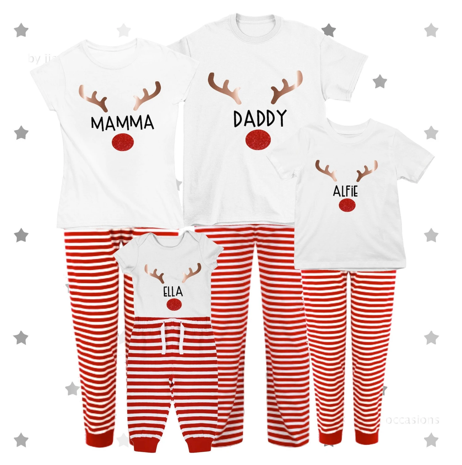 Christmas Family Matching Lounge Wear Pyjama Set Glitter Reindeer Any Name Xmas Eve Box Filler Idea 3 Christmas Family Matching Lounge Wear Pyjama Set Glitter Reindeer Any Name Xmas Eve Box Filler Idea