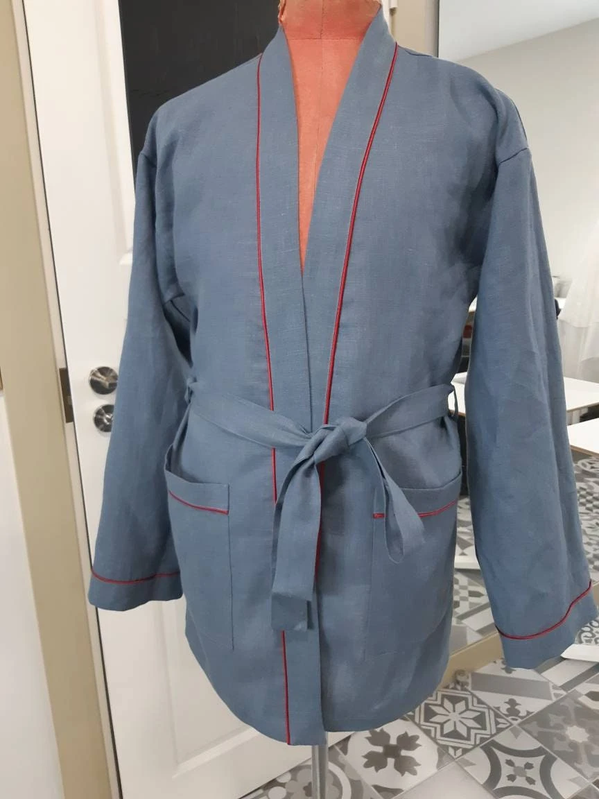 Linen Men's Pyjamas Set, Flax Pajamas, Half-length Robe And Long Trousers, Christmas Men Pajamas Set, Natural Home Wear, Comfortable Clothes 10 Linen Men's Pyjamas Set, Flax Pajamas, Half-length Robe And Long Trousers, Christmas Men Pajamas Set, Natural Home Wear, Comfortable Clothes - Image 8