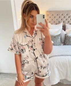 Personalised Floral Satin Pyjamas, Wedding Pjs, Weddingpjs, Bridesmaid Pjs, Short Sleeve Sleepwear,womens Initial Nightwear,christmas Gift