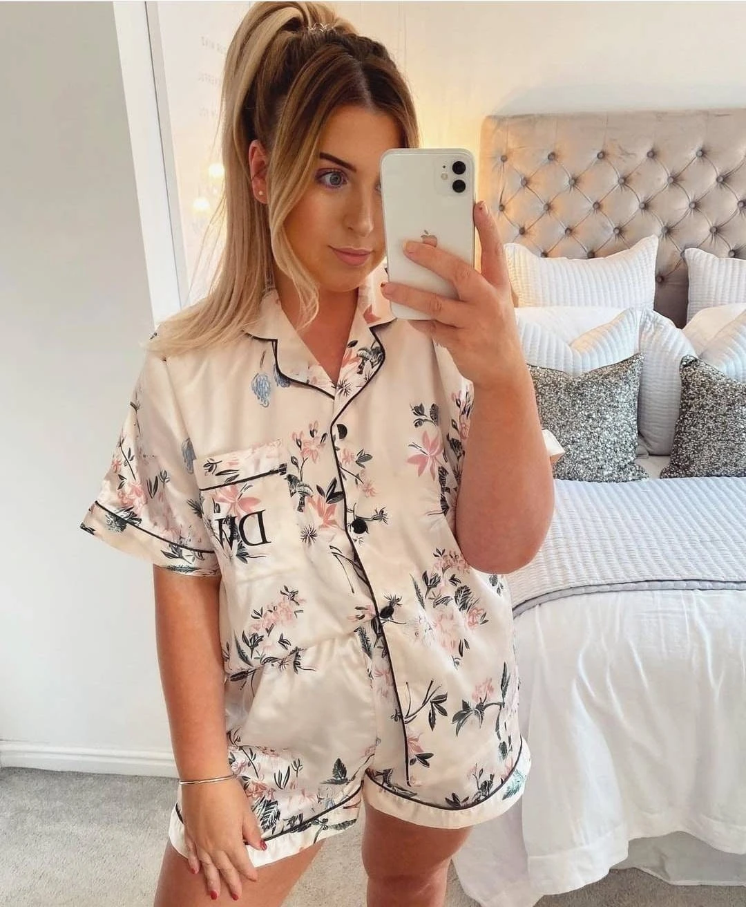 Personalised Floral Satin Pyjamas, Wedding Pjs, Weddingpjs, Bridesmaid Pjs, Short Sleeve Sleepwear,womens Initial Nightwear,christmas Gift 3 Personalised Floral Satin Pyjamas, Wedding Pjs, Weddingpjs, Bridesmaid Pjs, Short Sleeve Sleepwear,womens Initial Nightwear,christmas Gift