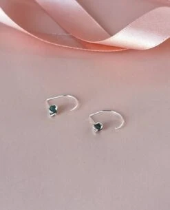 Raw Black Diamond Earrings, Pull Through Hoops, Genuine Diamond, Sterling Silver Huggie, Minimal Jewelry, Christmas Gift, Stocking Filler -Jewellery Paradise il fullxfull.3387147798 p6on