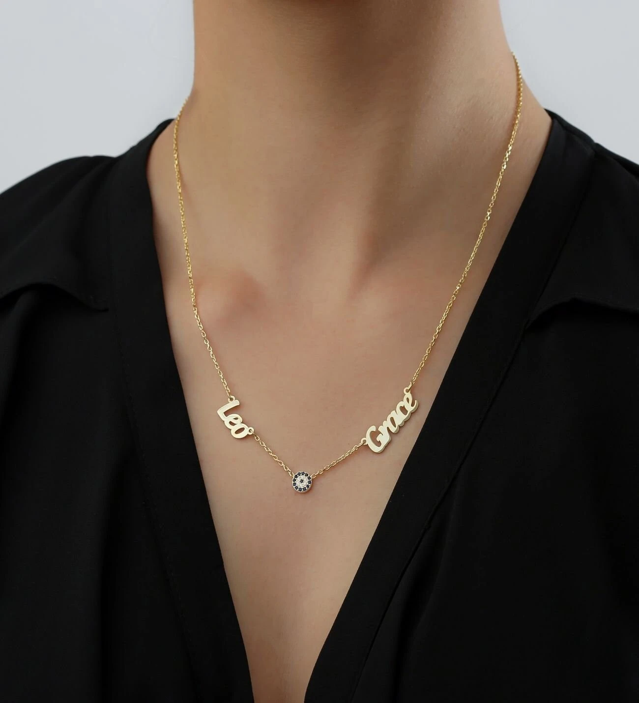 925K Silver Name Necklace With Evil Eye, Triple Name Necklace, Family Name Necklace, Personalised Evil Eye Name Necklace, Christmas Gift 8 925K Silver Name Necklace With Evil Eye, Triple Name Necklace, Family Name Necklace, Personalised Evil Eye Name Necklace, Christmas Gift - Image 6