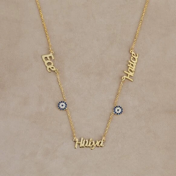 925K Silver Name Necklace With Evil Eye, Triple Name Necklace, Family Name Necklace, Personalised Evil Eye Name Necklace, Christmas Gift 7 925K Silver Name Necklace With Evil Eye, Triple Name Necklace, Family Name Necklace, Personalised Evil Eye Name Necklace, Christmas Gift - Image 5