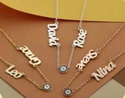925K Silver Name Necklace With Evil Eye, Triple Name Necklace, Family Name Necklace, Personalised Evil Eye Name Necklace, Christmas Gift