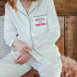 Satin Relax It's Christmas Embroidered Pyjama Set -Jewellery Paradise il fullxfull.3407300302 ream