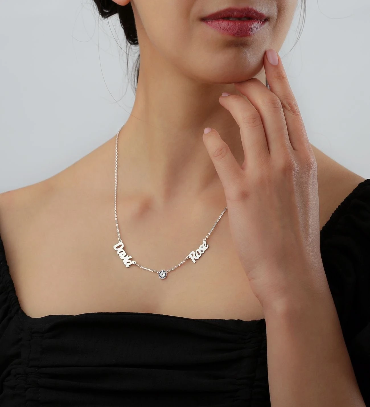 925K Silver Name Necklace With Evil Eye, Triple Name Necklace, Family Name Necklace, Personalised Evil Eye Name Necklace, Christmas Gift 6 925K Silver Name Necklace With Evil Eye, Triple Name Necklace, Family Name Necklace, Personalised Evil Eye Name Necklace, Christmas Gift - Image 4