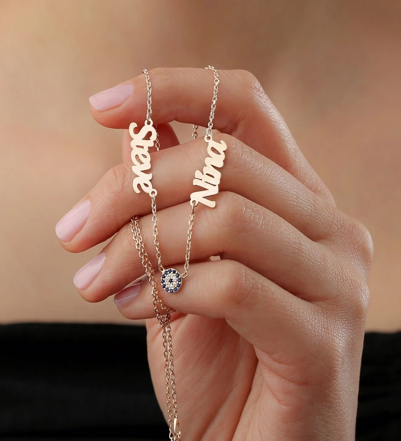 925K Silver Name Necklace With Evil Eye, Triple Name Necklace, Family Name Necklace, Personalised Evil Eye Name Necklace, Christmas Gift 4 925K Silver Name Necklace With Evil Eye, Triple Name Necklace, Family Name Necklace, Personalised Evil Eye Name Necklace, Christmas Gift - Image 2