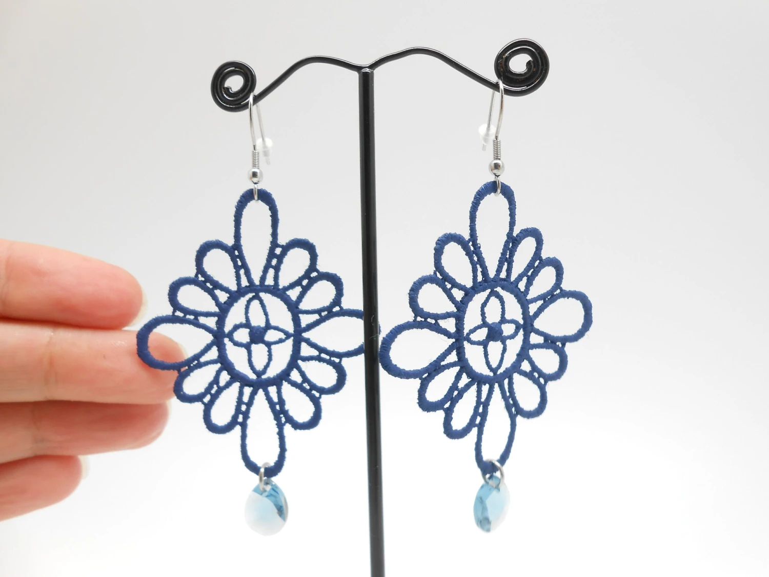 Big Navy Earrings, Christmas Gift, Gift For Her 4 Big Navy Earrings, Christmas Gift, Gift For Her - Image 2