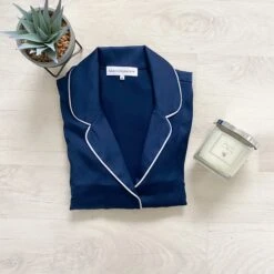 Navy Blue Personalised Women's Navy Blue Pyjamas/ Pajamas Available In All Sizes And Colour Options. Personalised Pyjamas Christmas Gift