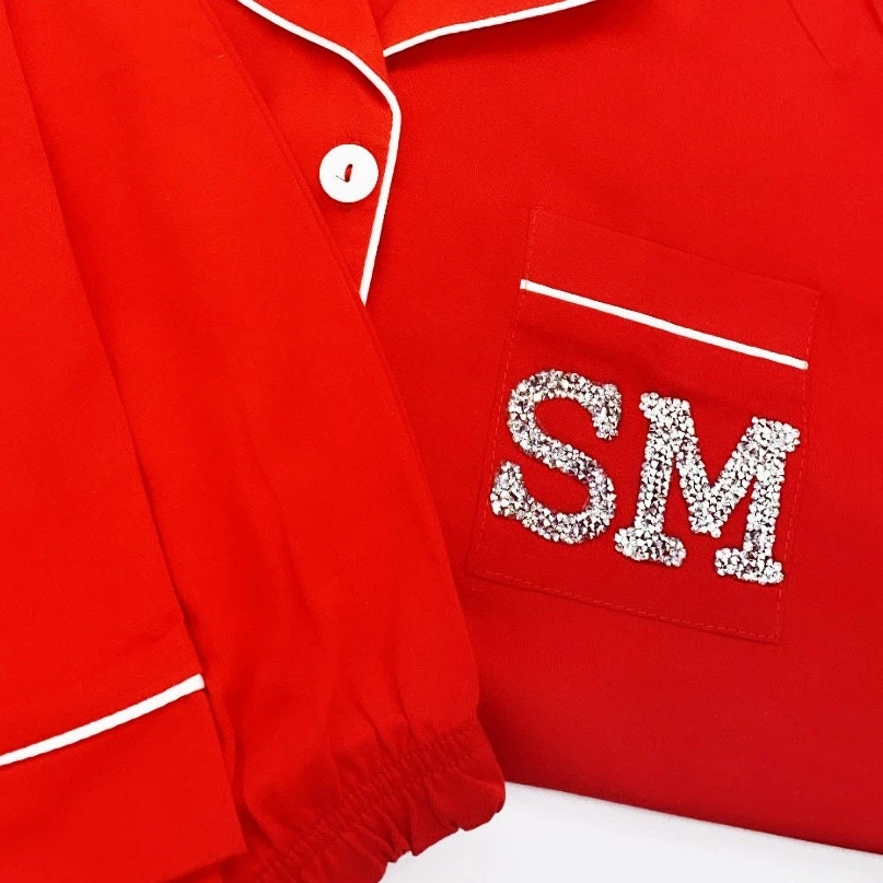 Adults Rhinestone Initials Pjs, Initials Pjs, Matching Pjs , Christmas Pjs, Besties Pjs, Sparkly Initials, Red Pjs, Pink Pjs, Initials 5 Adults Rhinestone Initials Pjs, Initials Pjs, Matching Pjs , Christmas Pjs, Besties Pjs, Sparkly Initials, Red Pjs, Pink Pjs, Initials - Image 3